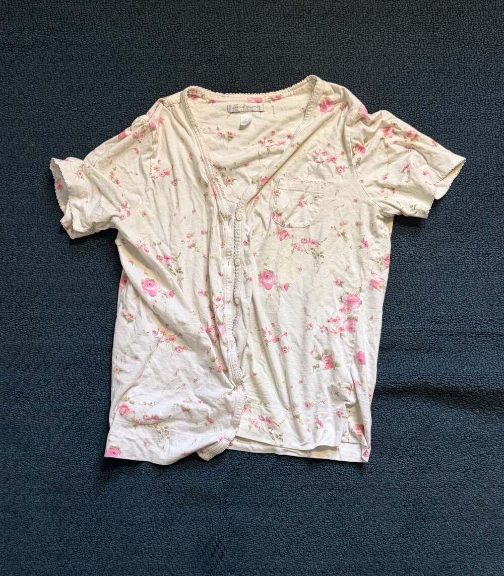 Carole Hochman Women's Floral Print Button-Front Short Sleeve Pajama Top